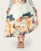 Mediterranean Landscape Printed Mesh Top & Skirt Set