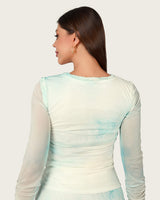 Mediterranean Landscape Printed Mesh Top & Skirt Set