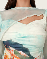Mediterranean Landscape Printed Mesh Top & Skirt Set