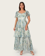 Abstract Botanical Pleated Chiffon Maxi Dress