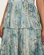 Abstract Botanical Pleated Chiffon Maxi Dress
