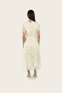 Floral Lace Belted Midi Dress