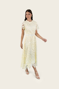 Floral Lace Belted Midi Dress
