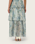 Abstract Botanical Pleated Chiffon Maxi Dress
