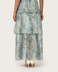 Abstract Botanical Pleated Chiffon Maxi Dress
