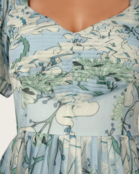 Abstract Botanical Pleated Chiffon Maxi Dress