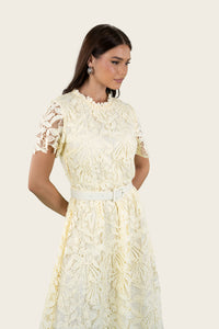 Floral Lace Belted Midi Dress