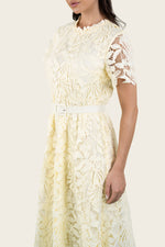 Floral Lace Belted Midi Dress