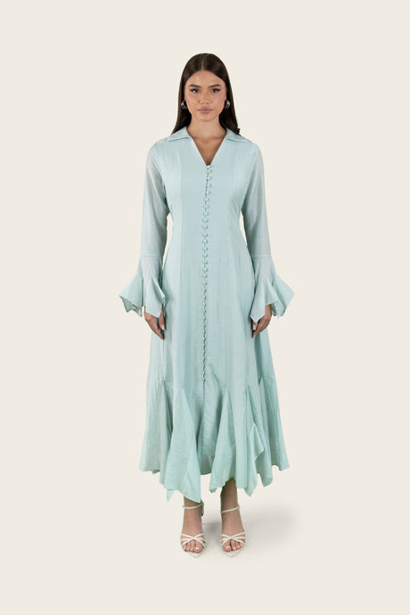 Linen Voile Dress with Ruffle Details