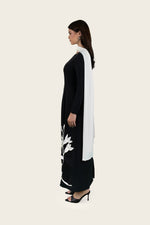 Crepe Dress with 3D Floral Appliqué & Chiffon Scarf