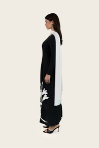 Crepe Dress with 3D Floral Appliqué & Chiffon Scarf