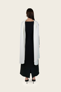 Crepe Dress with 3D Floral Appliqué & Chiffon Scarf