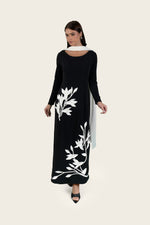 Crepe Dress with 3D Floral Appliqué & Chiffon Scarf