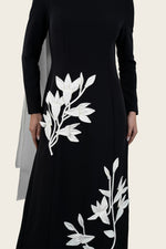 Crepe Dress with 3D Floral Appliqué & Chiffon Scarf