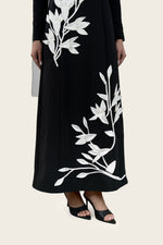 Crepe Dress with 3D Floral Appliqué & Chiffon Scarf