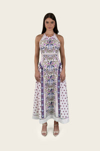 Printed Linen Bow-tie Back Dress