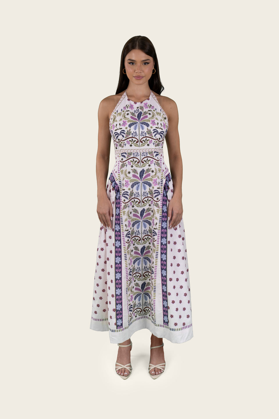 Printed Linen Bow-tie Back Dress