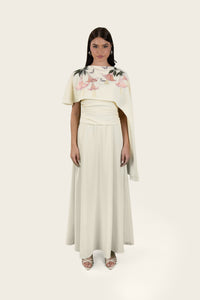 Butter Yellow Embroidered Cape Occasion Dress