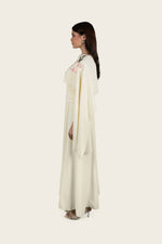 Butter Yellow Embroidered Cape Occasion Dress