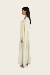 Butter Yellow Embroidered Cape Occasion Dress