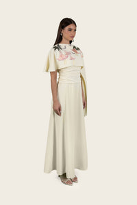 Butter Yellow Embroidered Cape Occasion Dress