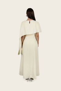 Butter Yellow Embroidered Cape Occasion Dress