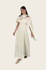 Butter Yellow Embroidered Cape Occasion Dress