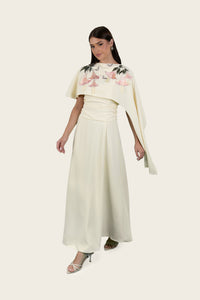 Butter Yellow Embroidered Cape Occasion Dress