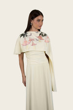 Butter Yellow Embroidered Cape Occasion Dress
