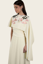 Butter Yellow Embroidered Cape Occasion Dress