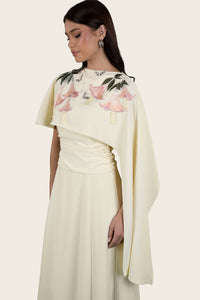 Butter Yellow Embroidered Cape Occasion Dress