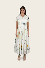 Luxury Poplin Midi Shirt Dress with Floral & Polka Dot Print