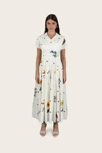 Luxury Poplin Midi Shirt Dress with Floral & Polka Dot Print