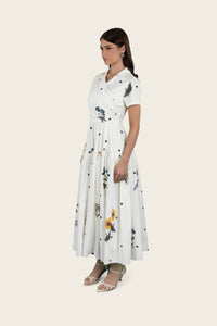 Luxury Poplin Midi Shirt Dress with Floral & Polka Dot Print