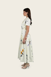 Luxury Poplin Midi Shirt Dress with Floral & Polka Dot Print