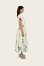 Luxury Poplin Midi Shirt Dress with Floral & Polka Dot Print