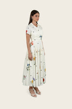 Luxury Poplin Midi Shirt Dress with Floral & Polka Dot Print