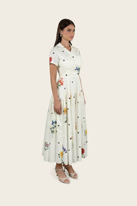 Luxury Poplin Midi Shirt Dress with Floral & Polka Dot Print