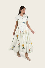 Luxury Poplin Midi Shirt Dress with Floral & Polka Dot Print