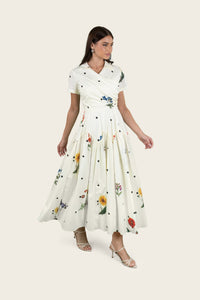 Luxury Poplin Midi Shirt Dress with Floral & Polka Dot Print