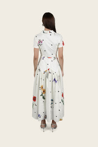 Luxury Poplin Midi Shirt Dress with Floral & Polka Dot Print