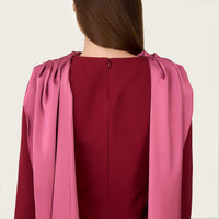 Embellished Evening Crepe Maxi Dress with Attached Satin Scarf