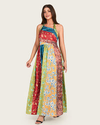 Patchwork Satin Maxi Dress