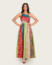 Patchwork Satin Maxi Dress