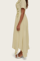 Luxury Butter Yellow Hand-Embellished Crepe Dress