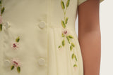 Luxury Butter Yellow Hand-Embellished Crepe Dress