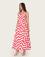 Chevron Poplin Ankle Length Dress with Belt