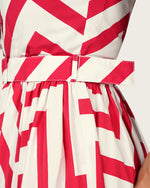 Chevron Poplin Ankle Length Dress with Belt