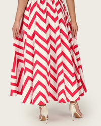 Chevron Poplin Ankle Length Dress with Belt