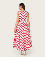 Chevron Poplin Ankle Length Dress with Belt
